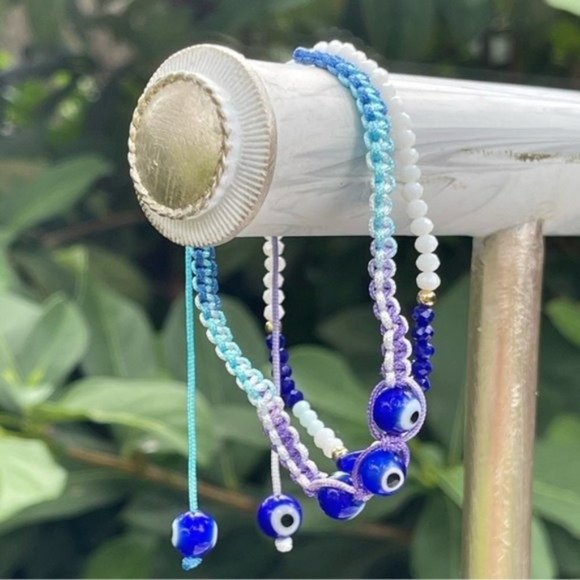 2pc Evil Eye Lampwork Bead Cord & Stretch Bracelet - Picture 3 of 6